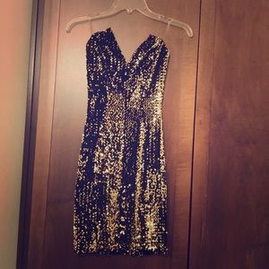 Nasty gal strapless gold and black sequin dress